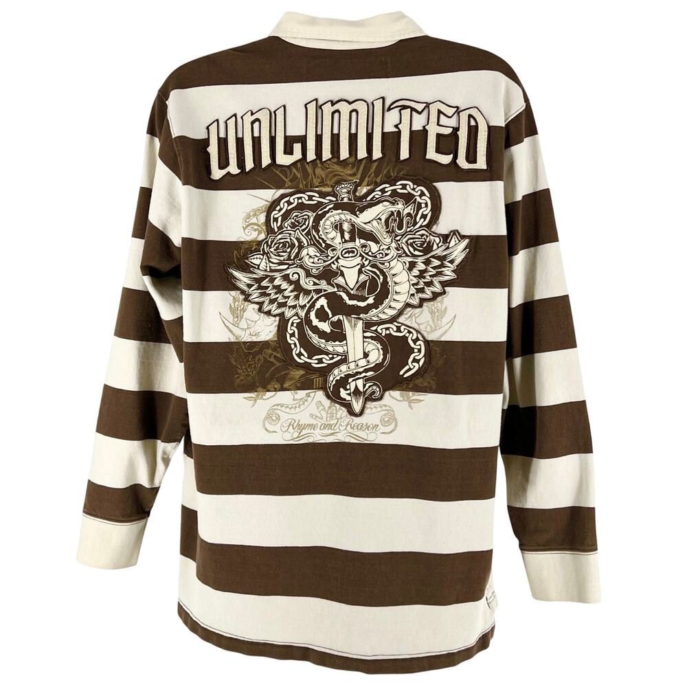 Y2K Ecko Unlimited rugby shirt brown striped 2000s vintage